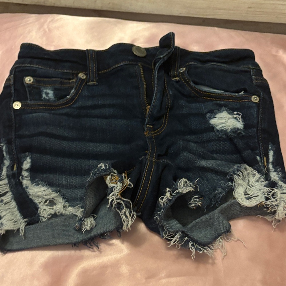 American Eagle Outfitters Blue Distressed Jean Shorts